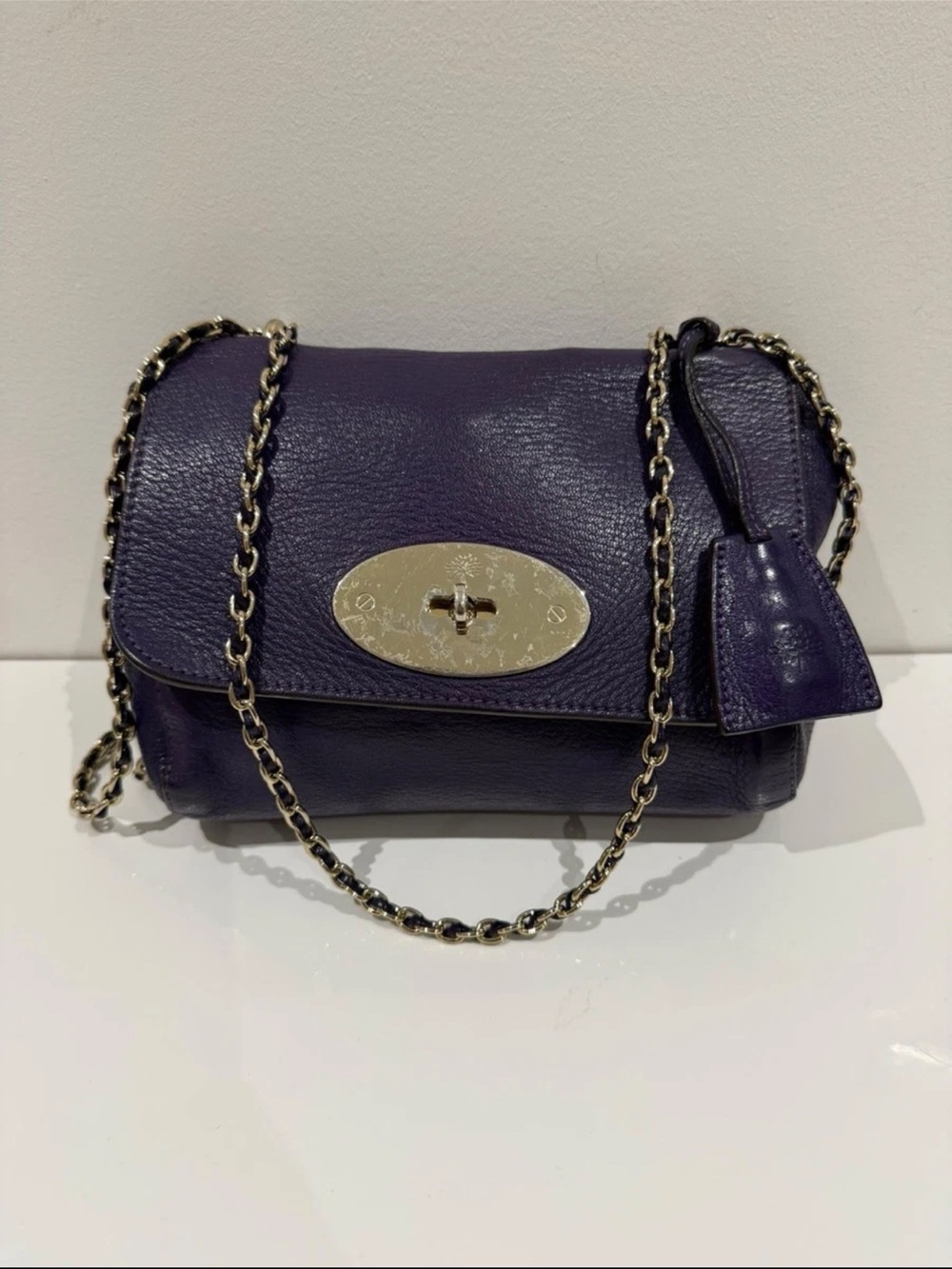 Mulberry Purple Leather Shoulder Bag with Chain Strap